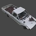 Old White Rusty Damaged Pickup Truck With Broken Front And Worn Body
