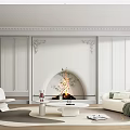 Elegant Modern Living Room With Arched Fireplace Decorative Walls And White Furniture