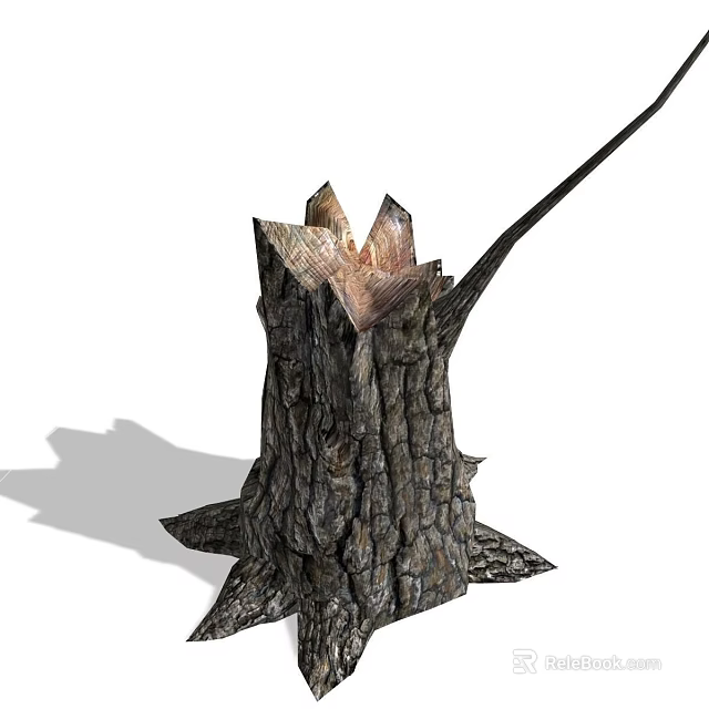 Detailed Natural Tree Stump With Rough Texture And Broken Top View Structure 3d model 