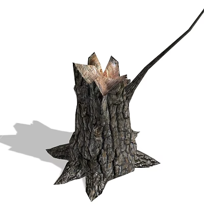 Detailed Natural Tree Stump With Rough Texture And Broken Top View Structure 3d model