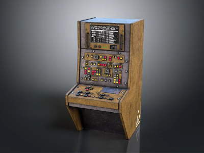 Vintage Fantasy Arcade Machine with Wooden Cabinet Colorful Buttons and Screen 3d model