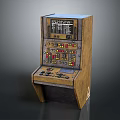 Vintage Fantasy Arcade Machine with Wooden Cabinet Colorful Buttons and Screen