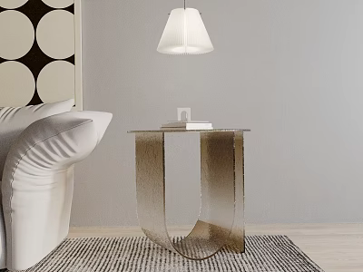Minimalist Modern Side Table With U Shaped Metallic Base By White Sofa And Table Lamp On Rug 3d model