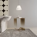 Minimalist Modern Side Table With U Shaped Metallic Base By White Sofa And Table Lamp On Rug