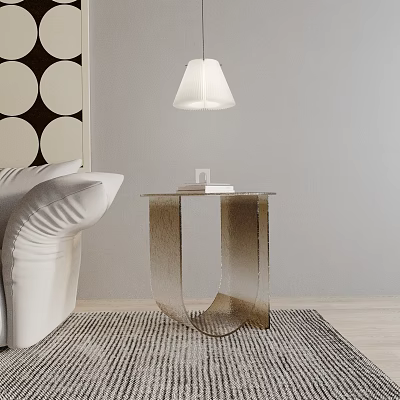 Minimalist Modern Side Table With U Shaped Metallic Base By White Sofa And Table Lamp On Rug 3d model