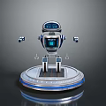 Robot Equipment With Metallic Body Blue Display Screen And Circular Platform Base 3d model