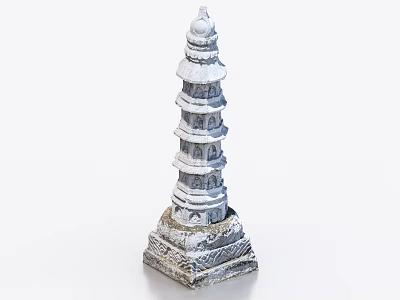 Ancient Multi Tiered Pagoda With Layered Eaves Spire Top And Stone Base 3d model