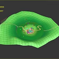 Unique Green Architectural Structure With Circular Central Design And Pathway Elements