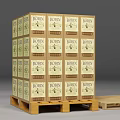 Stacked Cardboard Cartons With ROBIN Label Neatly Arranged On Wooden Pallet