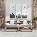 New Chinese-style Lohan Bed Lohan Bed Flower Frame Combination 3d model