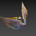 Mythical Game Movie Character With Vibrant Yellow Purple Glowing Wings And Blue Gem