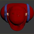 Man Wearing Red Hat With White M Logo Red Shirt Blue Overalls And Large Mustache