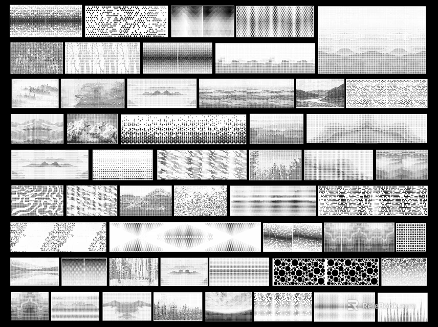 Black and White Abstract Textures Collection With Various Design Patterns and Grayscale Samples 3d model