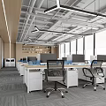 Modern Office Interior With Workstations White Desks Black Chairs And Large Windows 3d model