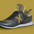 Black and Gold Sneakers with X Logo Leather Mesh Black Laces Gold Tongue White Sole