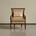 Classic Accent Chair With Carved Wooden Frame Light Fabric Upholstery And Throw Pillow
