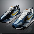 Nike Casual Modern Sneakers With Blue White Yellow Design And White Laces Black Sole