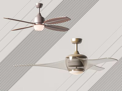 Traditional and Modern Air Conditioner Ceiling Fans with Metal Transparent Blades and Lights 3d model