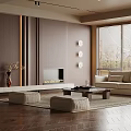 Modern Living Room With Brown Wooden Walls Fireplace Beige Sofa Coffee Table And Circular Decor