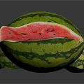 Fresh Whole Watermelon And Sliced Half With Green Stripes Red Flesh And Black Seeds
