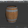 Rustic Wooden Barrel With Black Metal Hoops On Gray Surface Design 3d model