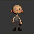 3D Cartoon Boy In Brown Cap White Shirt Overalls With Green Patch And Tool