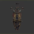 Steampunk Inspired Airship Design With White Sail Red Flag Blue Flame And Propellers