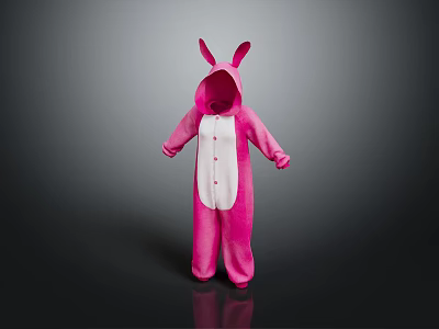 Cute Pink Rabbit Onesie Design For Kids With Hood And Soft Comfortable Fabric 3d model