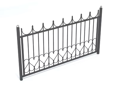 Black Iron Decorative Fence With Heart Shaped Patterns And Spiked Top Design 3d model