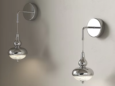 Modern Chrome Wall Lamps With Round Base And Hanging Globe Light Design 3d model