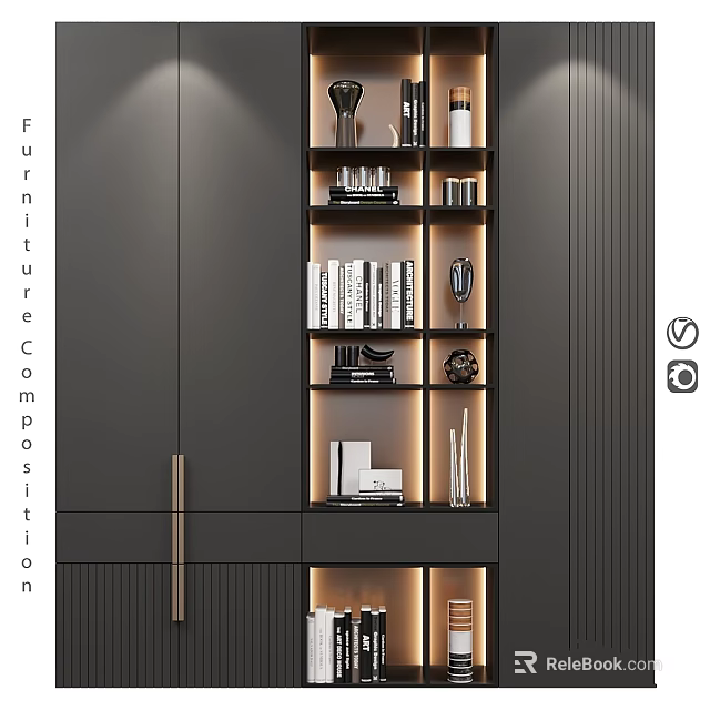 Modern Dark Wood Chest of Drawers With Layered Storage And Decorative Display Shelves 3d model 