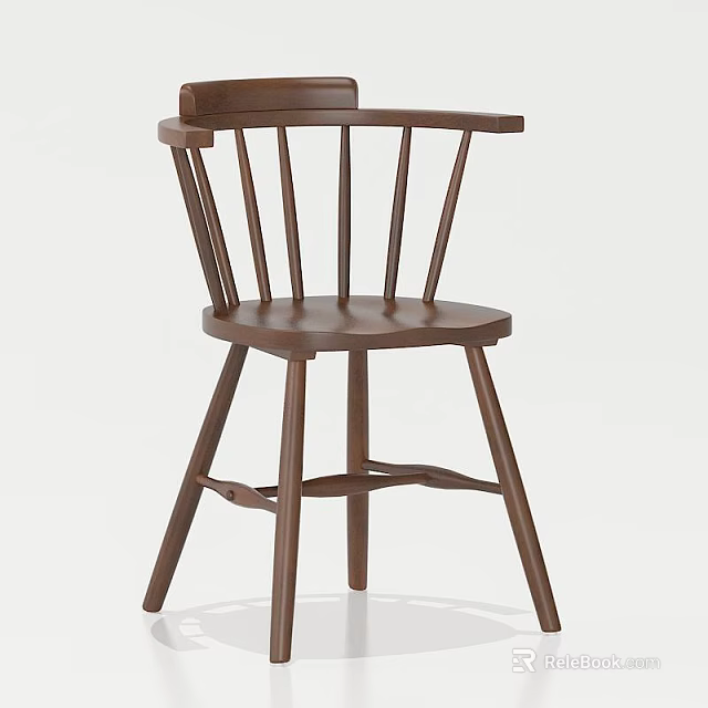 Wooden Single Chair with Spindle Back Armrest and Crossed Legs in Traditional Design 3d model 