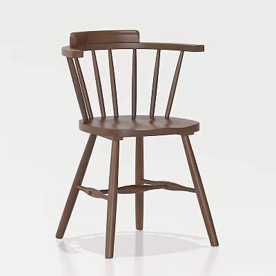 Wooden Single Chair with Spindle Back Armrest and Crossed Legs in Traditional Design 3d model
