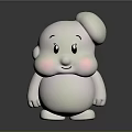 Cute White Chubby Game And Movie Character With Round Ears And Pink Cheeks
