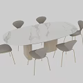 Oval Marble Top Dining Table Set With Light Gray Metal Leg Chairs 3d model