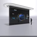 Modern Technology Exhibition Hall With Large Circular Interactive Display Screen And Visitor 3d model