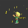 Blonde Child In Green Outfit Interacting With Floating Yellow Stars