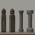 Set of Four Decorative Stone Columns with Intricate Carved Motifs
