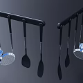 Black Hanging Kitchen Utensil Rack With Spatula Slotted Spoon Ladle And Strainer