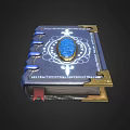 Blue Cover Book With Gold Decorations Central Gemstone Blue Ribbons And Red Bookmark