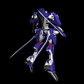 Advanced Smart Robot With Blue White Mechanical Armor Holding Weapon In Standing Pose 3d model