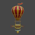 Colorful Hot Air Balloon With Red Yellow Stripes Flag And Hanging Basket