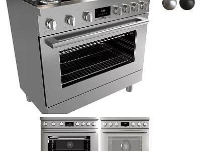 Stainless Steel Kitchen Oven Stove Appliance With Glass Door And Multiple Knobs 3d model