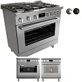 Stainless Steel Kitchen Oven Stove Appliance With Glass Door And Multiple Knobs