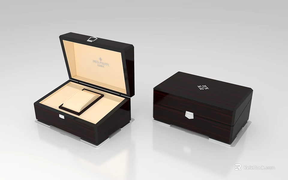 Dark Brown Wooden Jewelry Display Box Set with Lined Interior and Secure Lock 3d model 