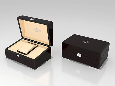 Dark Brown Wooden Jewelry Display Box Set with Lined Interior and Secure Lock 3d model