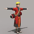 Anime Character Blonde Hair Red Robe Black Sleeves Orange Pants Carrying Scroll Arms Outstretched