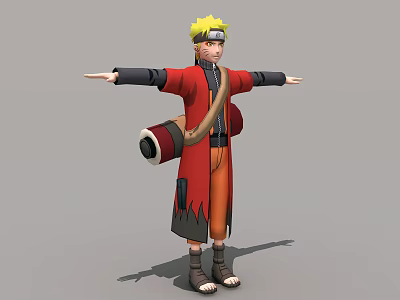 Anime Character Blonde Hair Red Robe Black Sleeves Orange Pants Carrying Scroll Arms Outstretched 3d model