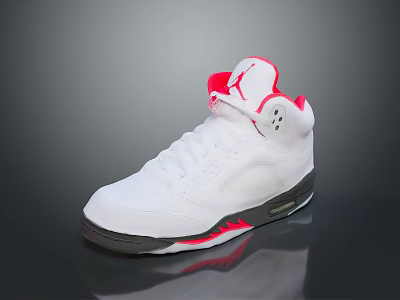 White Red Black Jordan High Top Basketball Sneakers Featuring Logo And Air Cushion Sole Design 3d model