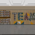 Creative Background Wall Design With Letter Shaped Bookshelves And Colorful Geometric Patterns 3d model